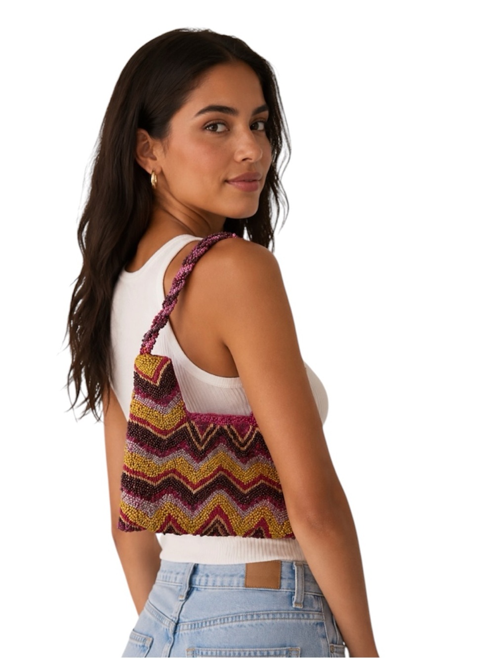 Beaded Shoulder Bag | Bright Bold Chevron Design